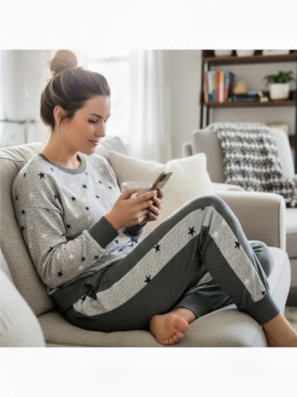 Splendid Star Print Pajama Set in Gray NWT